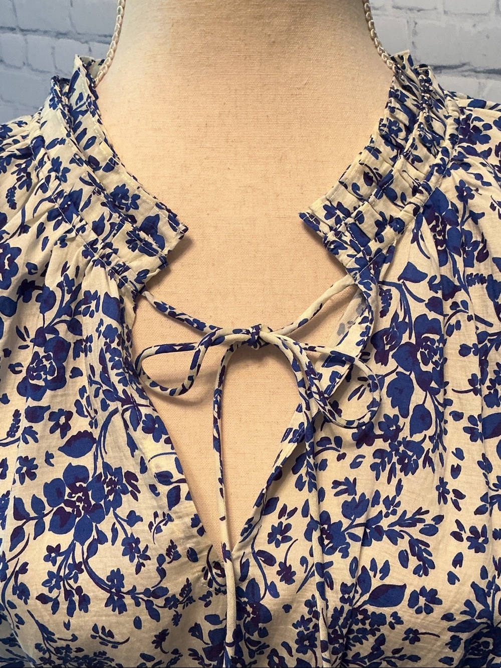 Rails Blue Floral Tie-Neck Smocked Mini Dress - Picture 2 of 10